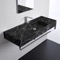 Wall Mounted Black Marble Design Sink With Polished Chrome Towel Bar